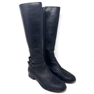 Frye Christie Tall Riding Boots Womens Sz 7.5 Black Leather 2 Buckles Equestrian